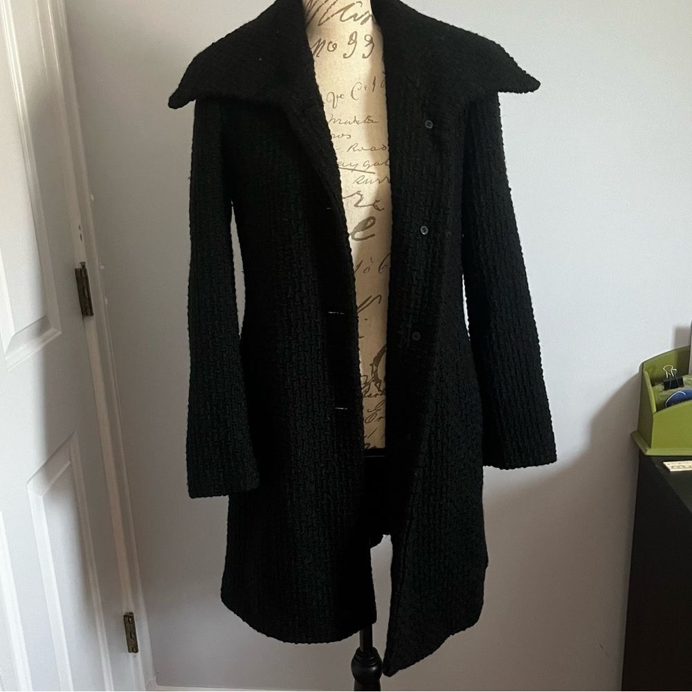 Calvin Klein black tweed pea coat size medium (8)